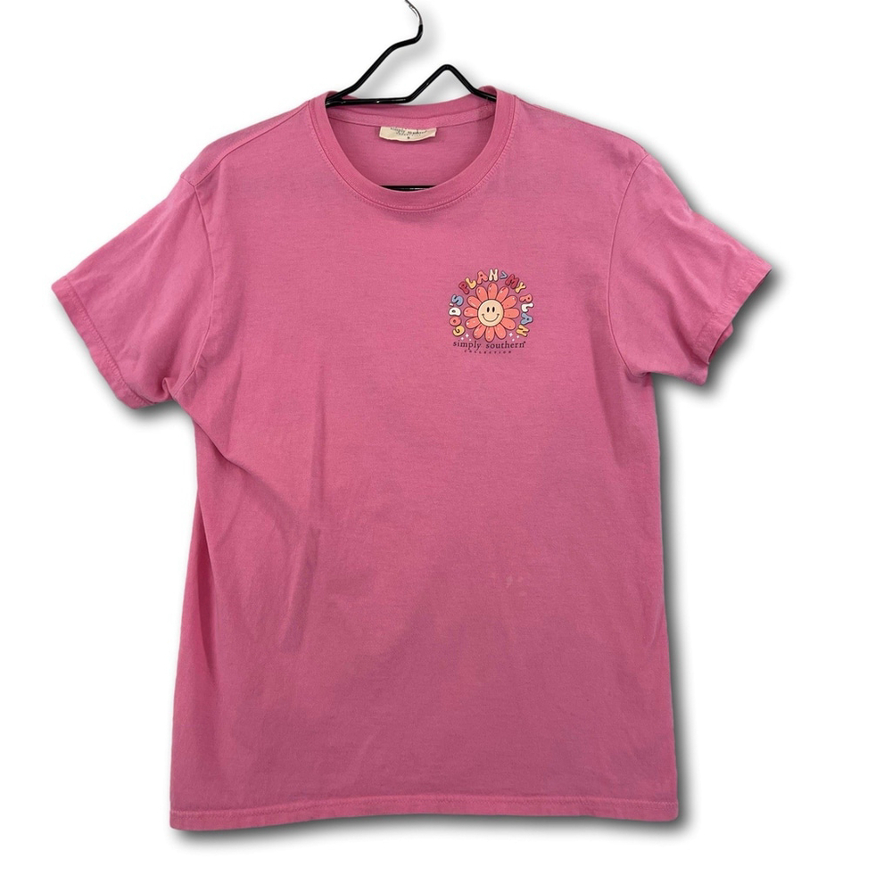 Simply Southern Short Sleeve T Shirt God’s Plan My Plan Pink Woman’s Small - Picture 1 of 14